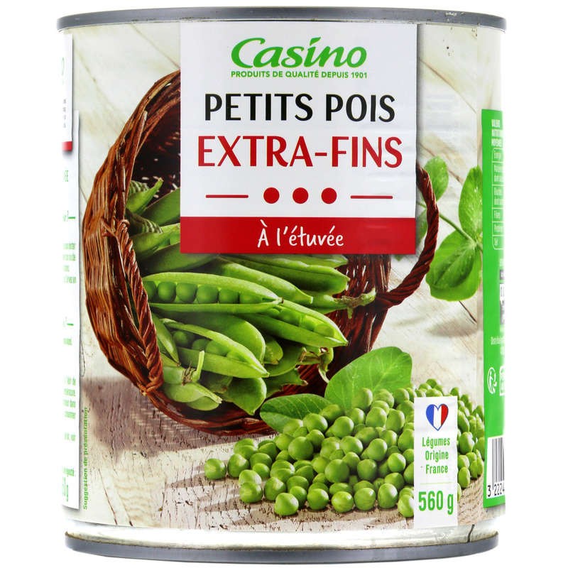 CASINO Petits pois à l'étuvée extra-fins - 560g