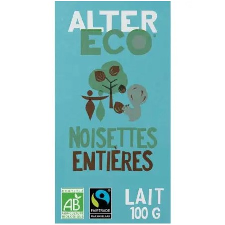 ALTER ECO Chocolat au lait noisettes entières équitable et Bio - 100g