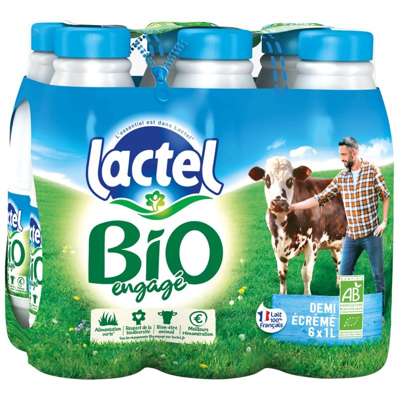 LACTEL Lait Demi-écrémé Bio - 6x1L