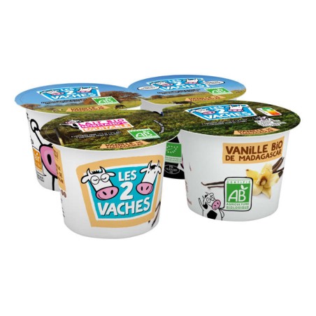 LES 2 VACHES Crème vanille Bio - 4x115g