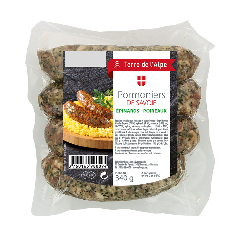 TERRE DE L'ALPE Pormoniers de Savoie Epinards poireaux - 4x85g TERRE DE L'ALPE Pormoniers de Savoie Epinards poireaux - 4x85g