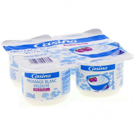 CASINO Fromage blanc velouté 3% de mat. gr. sur produit fini 4x100g